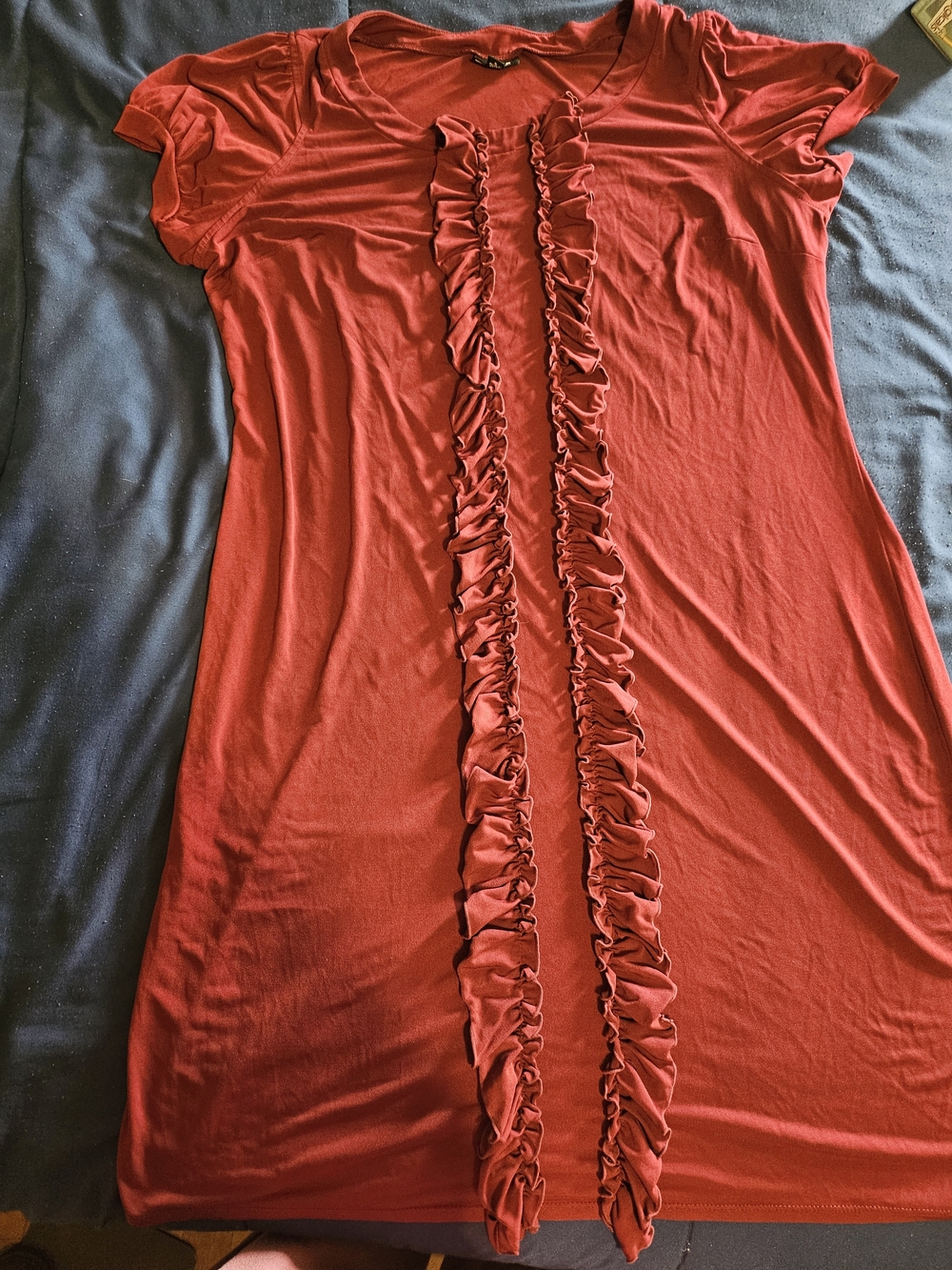 Ruffle Front Short Sleeve Dress - Red